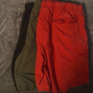 3 pair of athletic, casual or swim shorts. Columbia and North Face